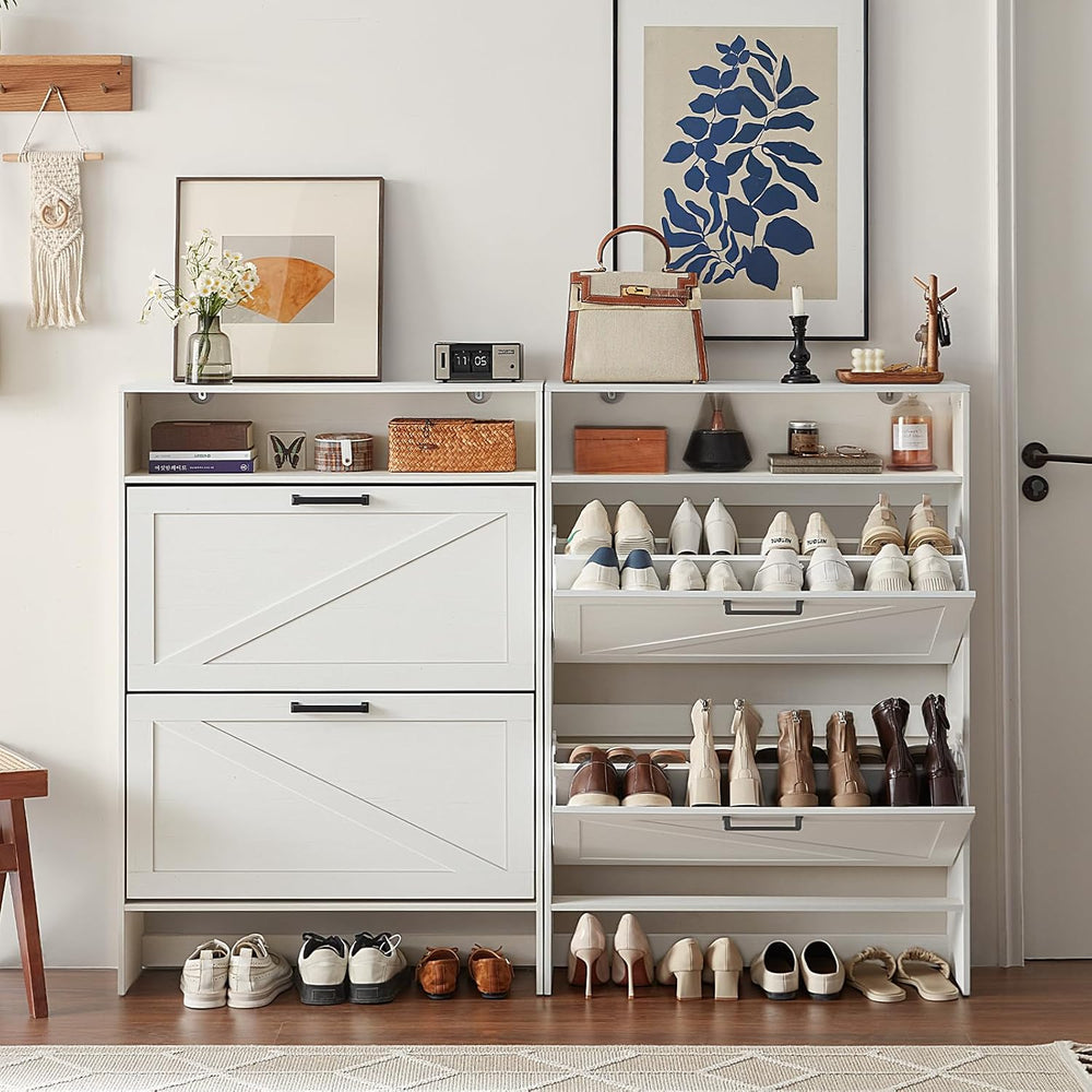 RWYHG Shoe Cabinet with 2 Flip Drawers, Narrow Entryway Organizer,White