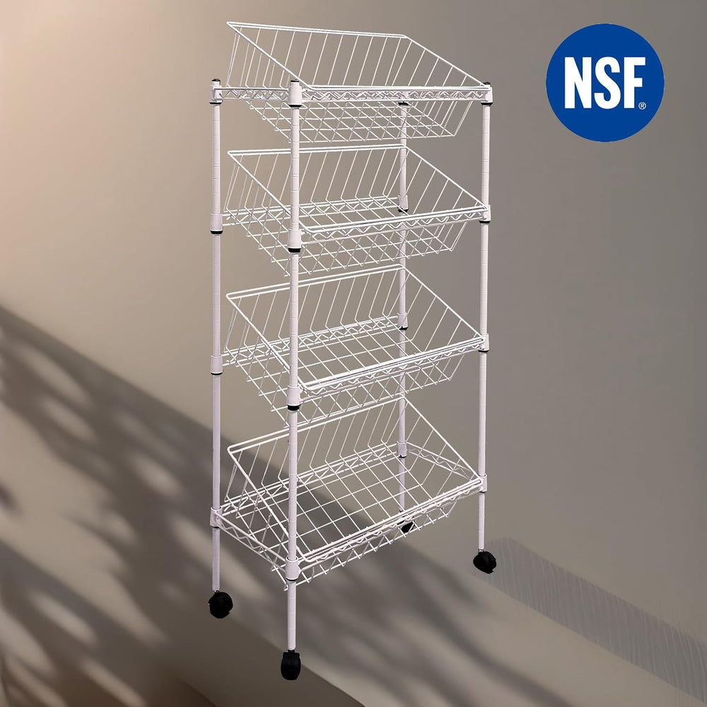 NSF white 4-layer storage rack, kitchen basket rack, vegetable tableware sort...