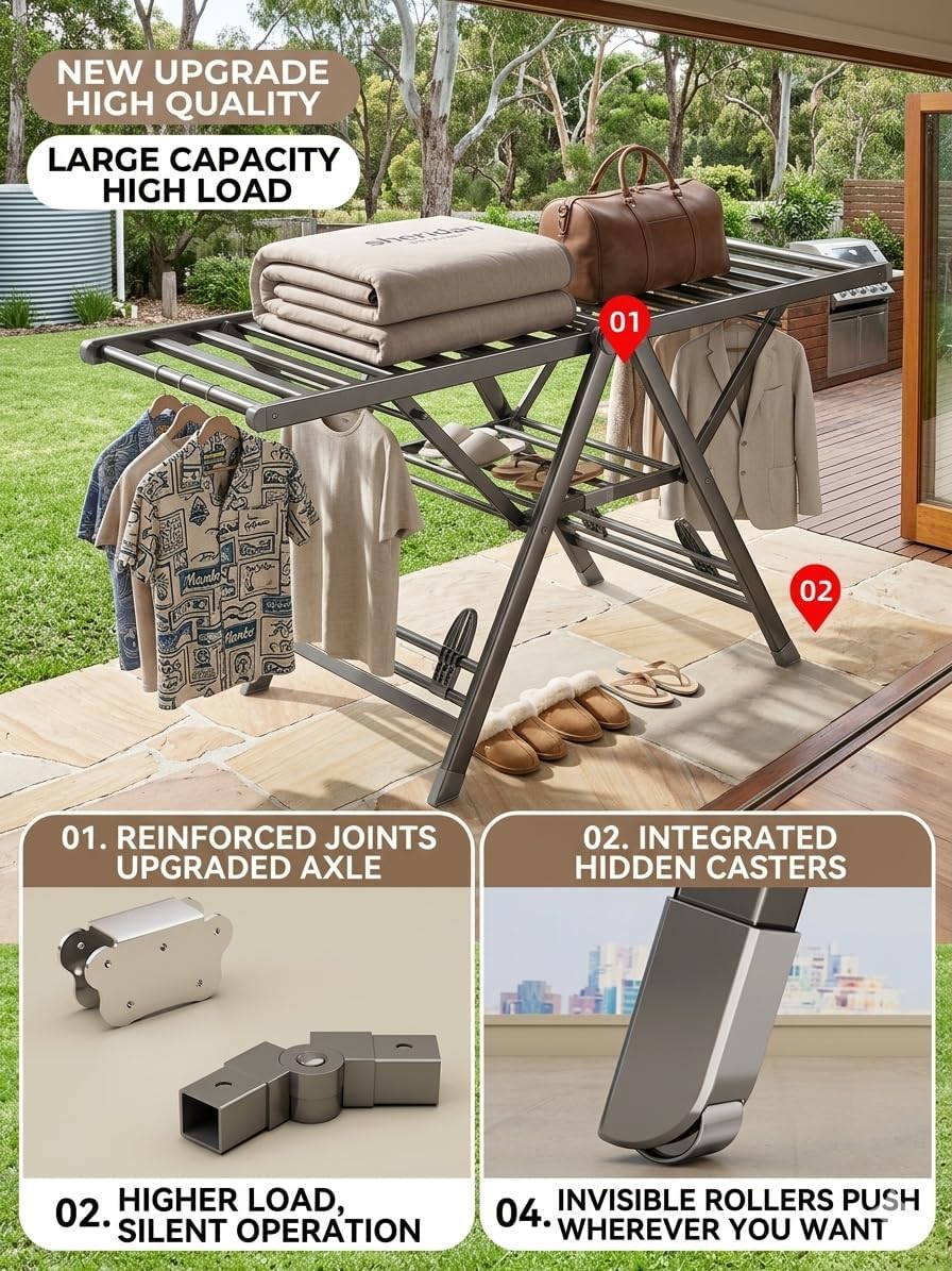 Heavy Duty 71 inches Stainless Steel Drying Rack - Height-Adjustable Gullwing...