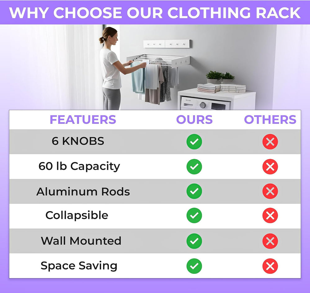 Wall Mounted Clothes Drying Rack - 31.5" Foldable Clothes Drying Rack Wa...