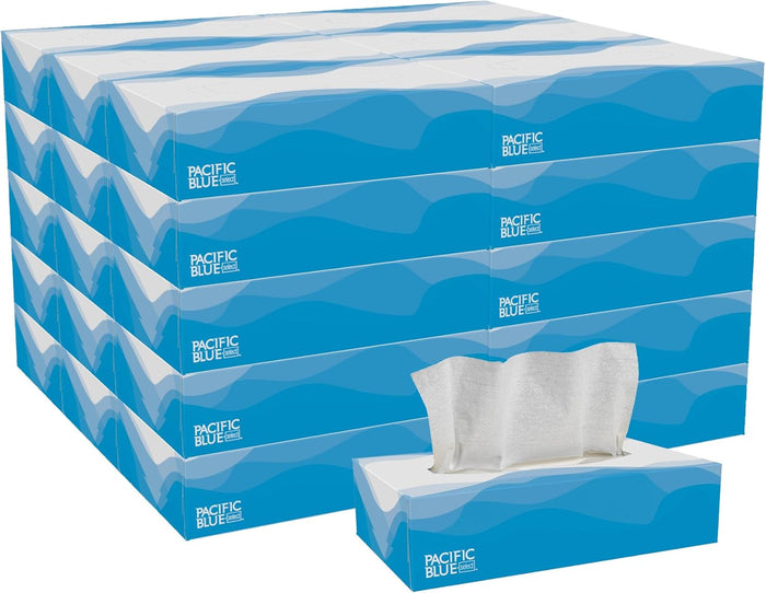 Georgia-Pacific, Pacific Blue Select Facial Tissue (48100), 2-Ply, 100 Sheets Per Box, 30 Flat Boxes Per Bulk Case