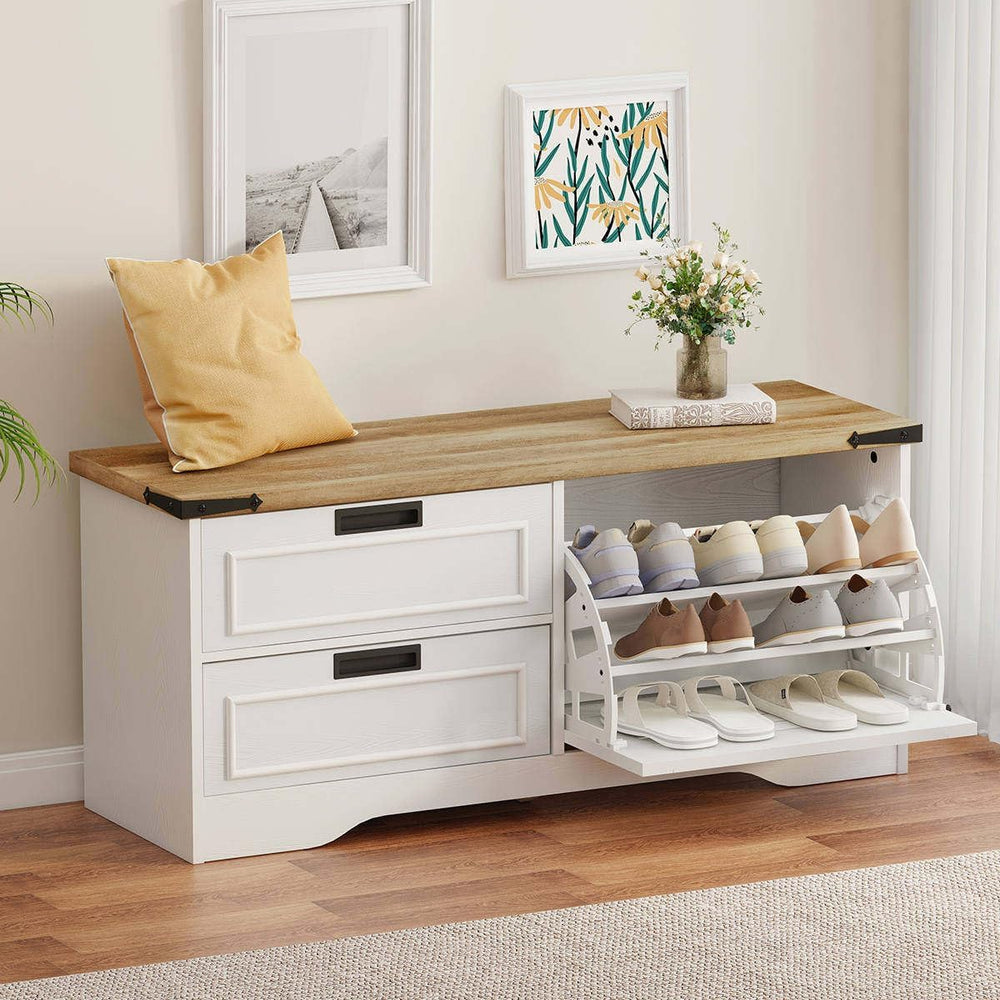 FATORRI Shoe Storage Bench, Entryway Bench with Flip Drawer, Wooden Entry Way...