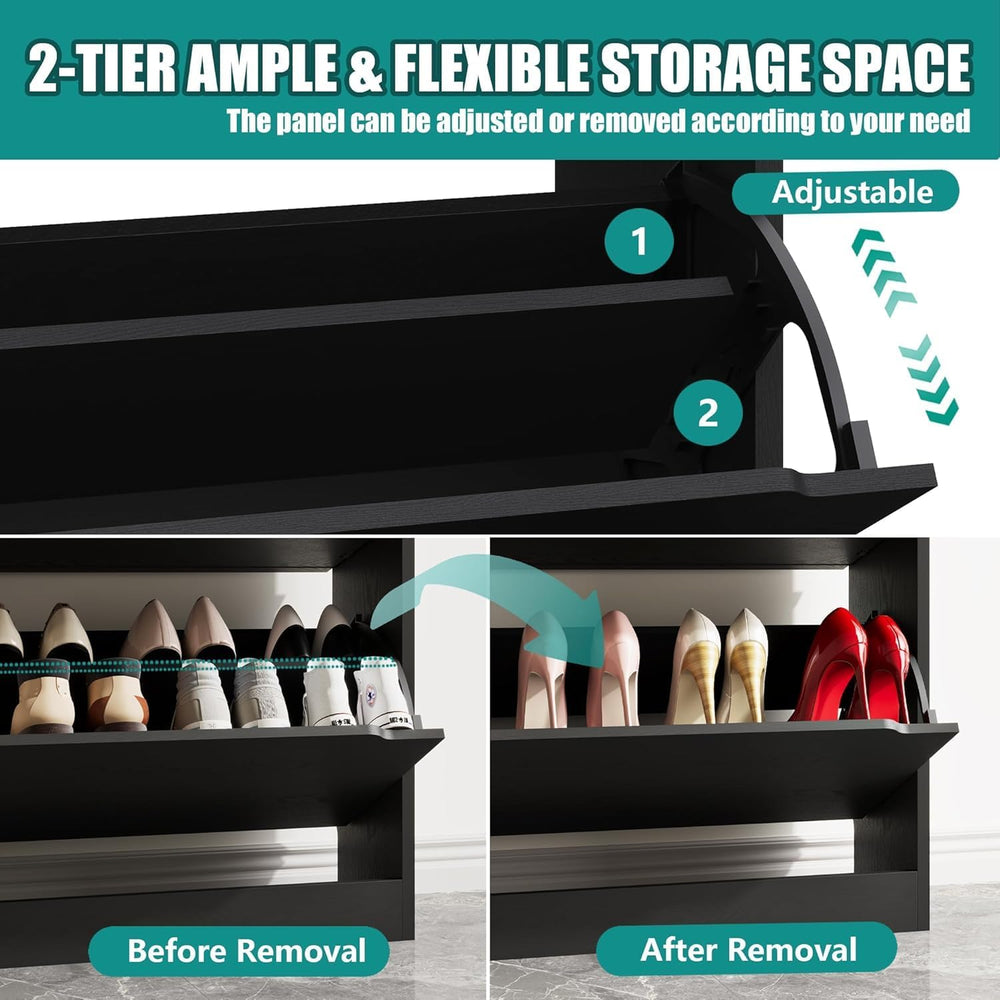 Xixini Shoe Storage Cabinet for Entryway with 4 Flip Drawers, Sturdy Wood Hid...