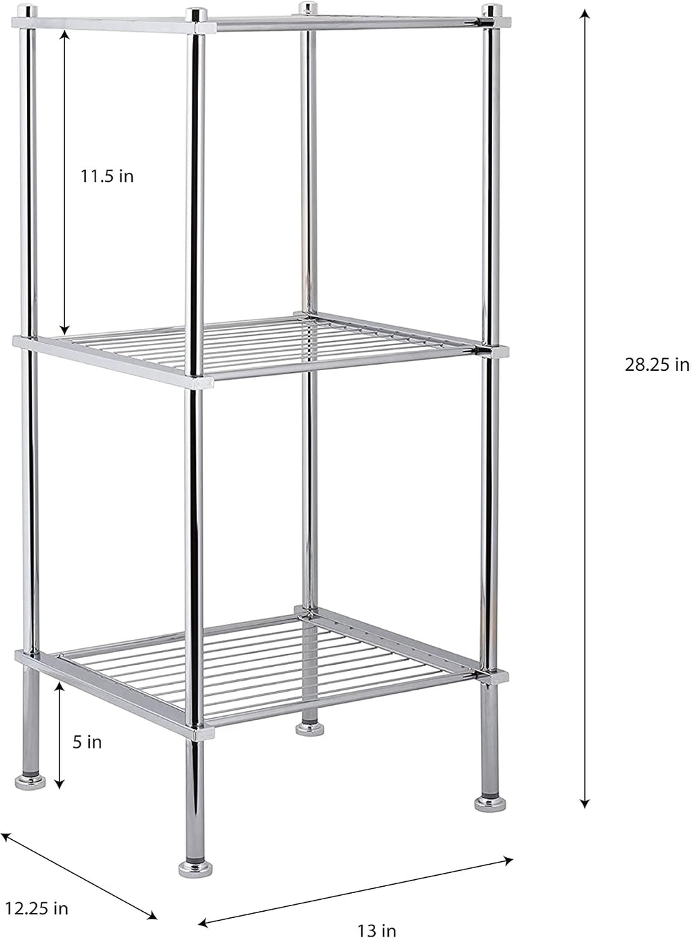 Organize It All 3 Tier Chrome Freestanding Bathroom Storage Shelf, 12.25 x 13...