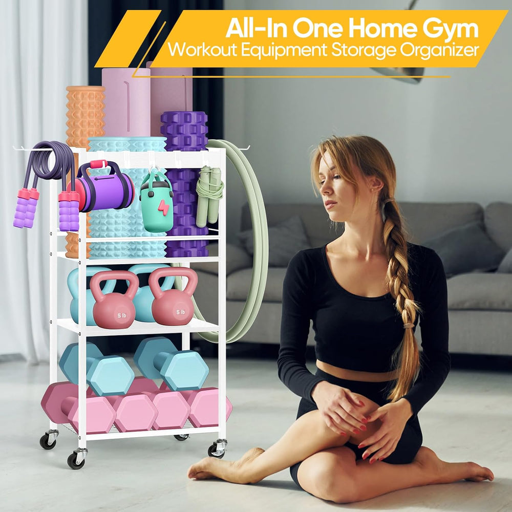 Home Gym Storage Rack, Heavy Duty Yoga Mat Holder Workout Equipment Storage O...