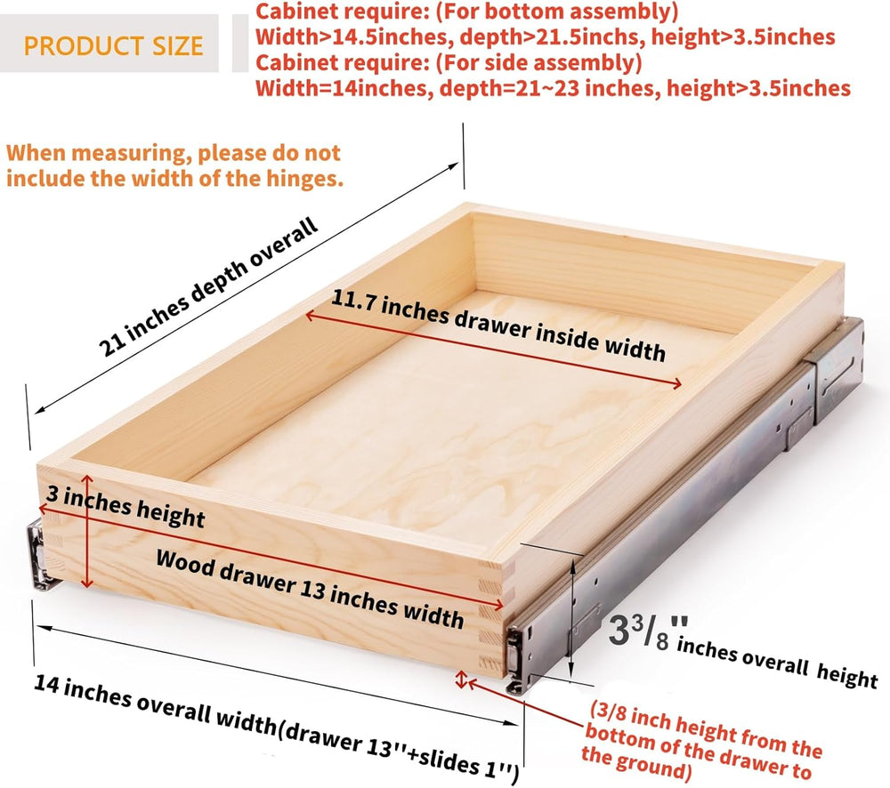 Mulush 13”W x 21”D x 3”H Soft Close Slide Out Wood Drawer Organizer for Kitch...