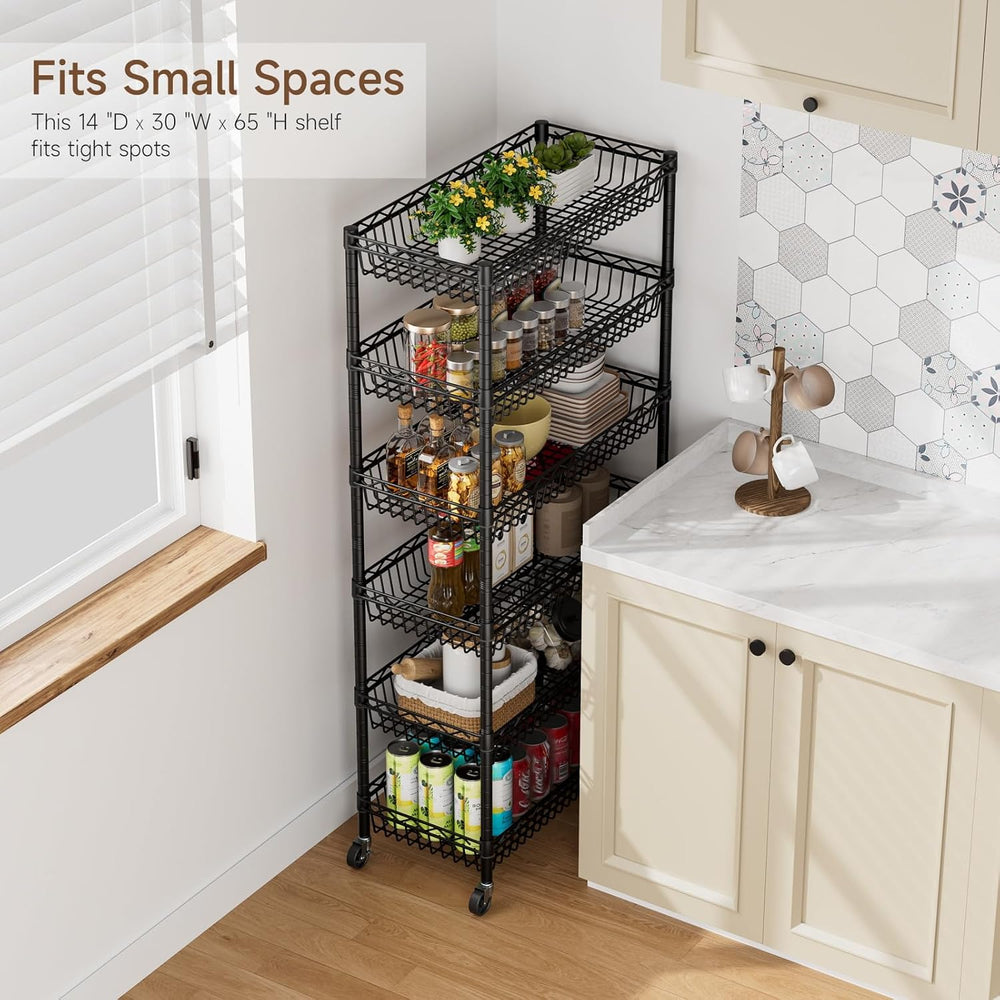 Golpart Basket Shelves Closet Rack with Wheels Metal Pantry Wire Shelf Unit