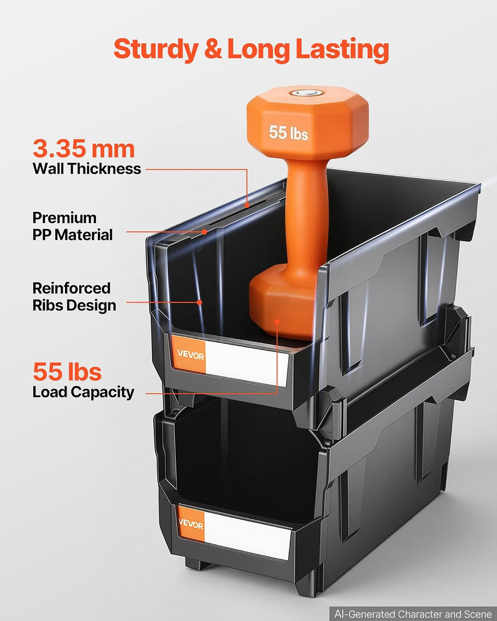 VEVOR Plastic Stackable Storage Bins, 14.8 x 8.5 x 7.1 inch (6 Pack), Plastic...