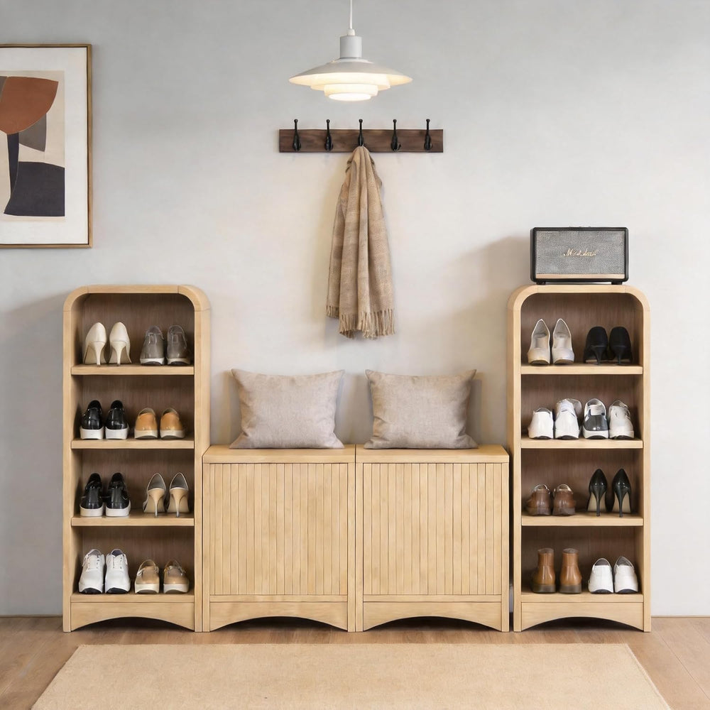 78.8" Shoe Storage Bench with Flip-Open Box & 8 Shelf, Natural
