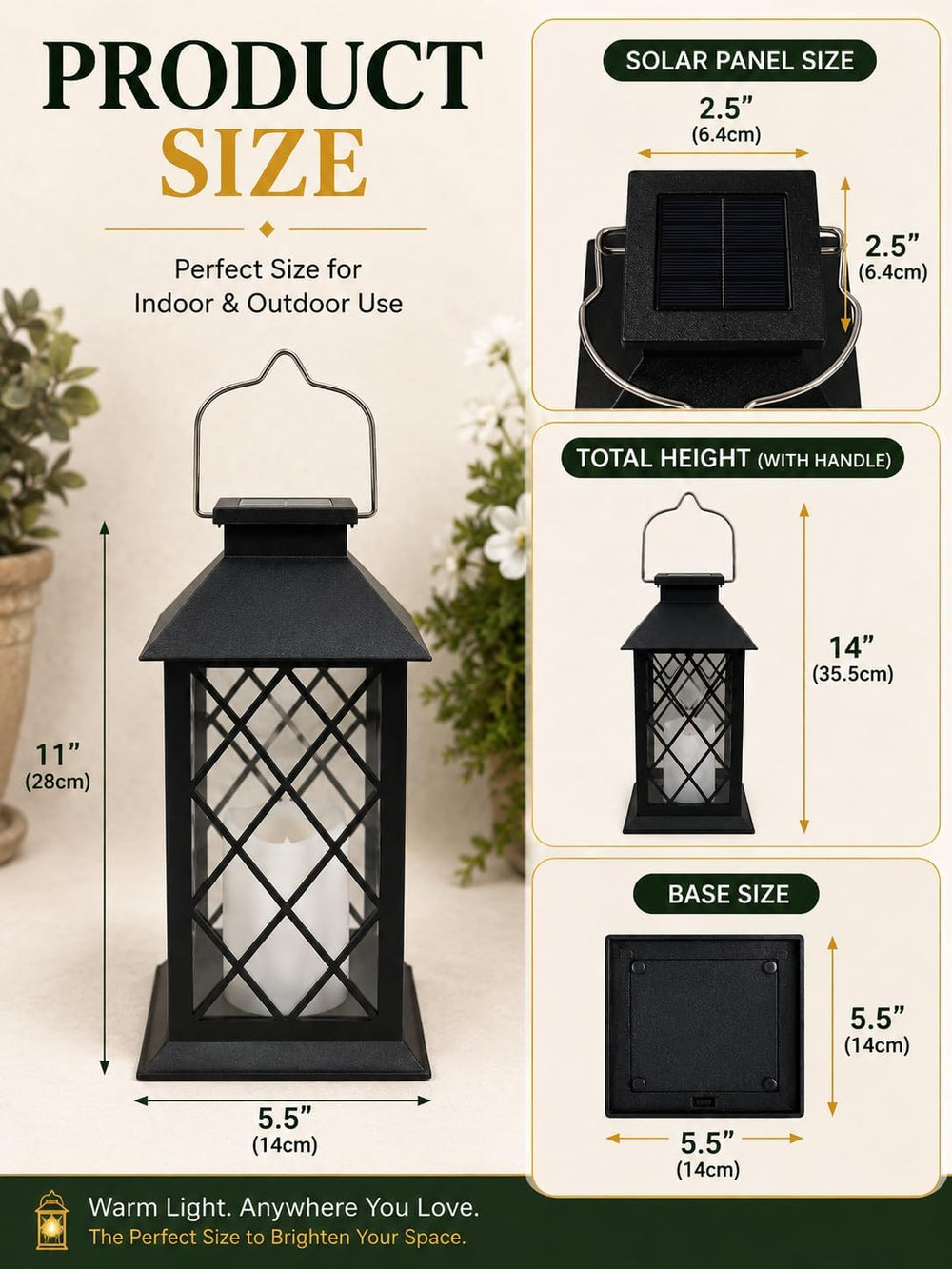 2 Pack 14'' solar lanterns outdoor waterproof๏ผIncludes flameless candles