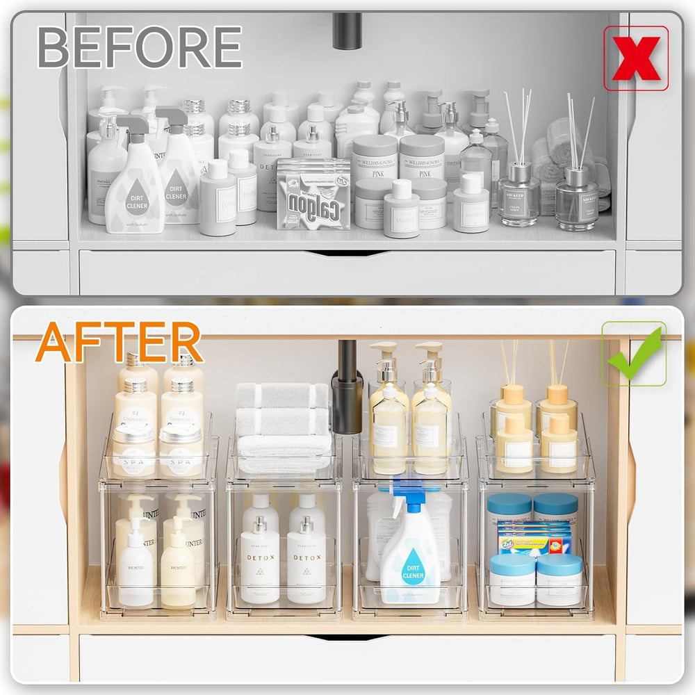 Yieach 4 Pack Under Sink Organizers and Storage,Clear Acrylic Bathroom Organi...