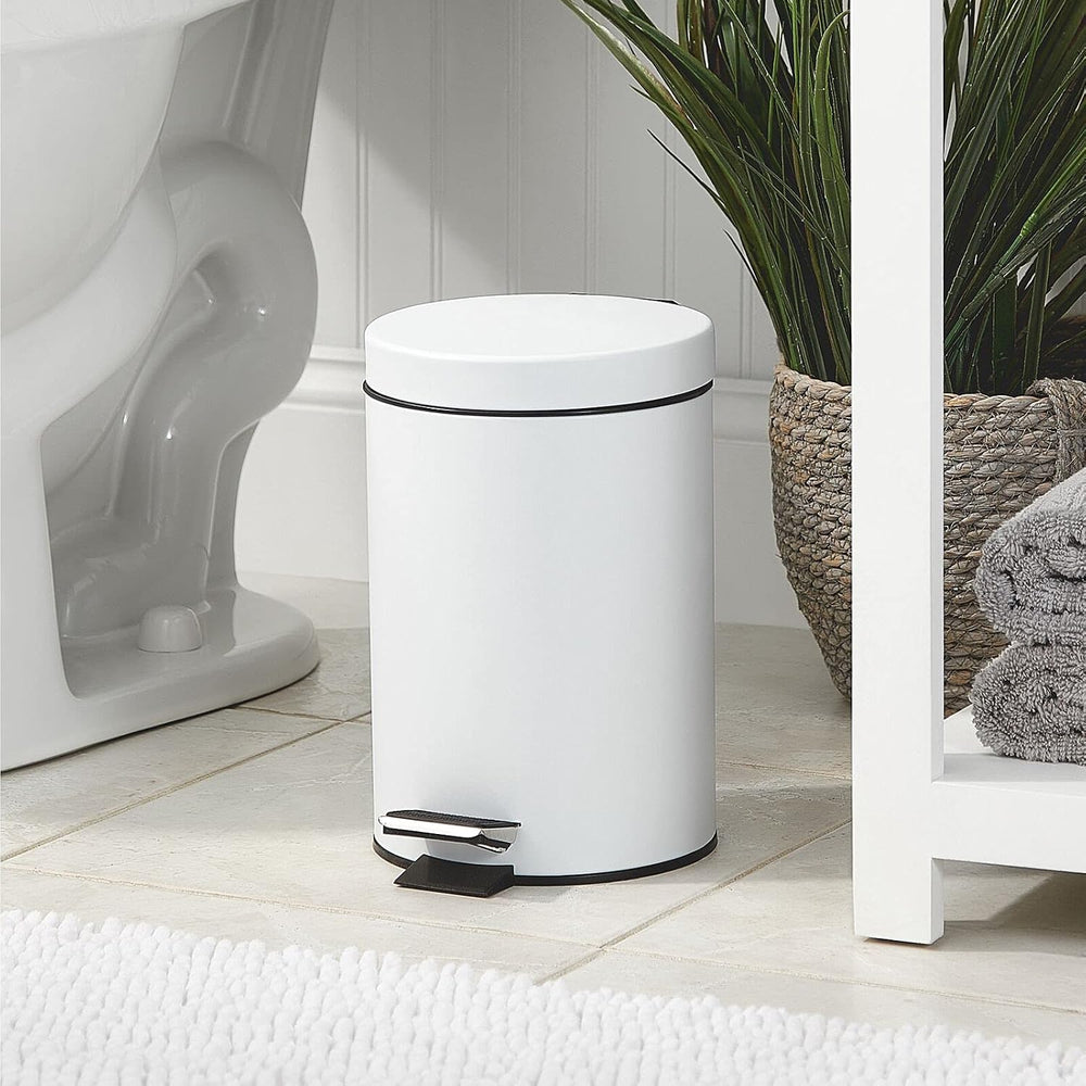 mDesign 3.2 Gallon/12 Liter Round Metal Step Trash Wastebasket, Garbage Conta...