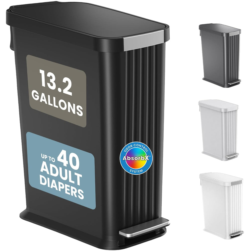 Patented 13 Gallon STEP Adult Diaper Pail | Fits Kitchen Bags | Odor Filter