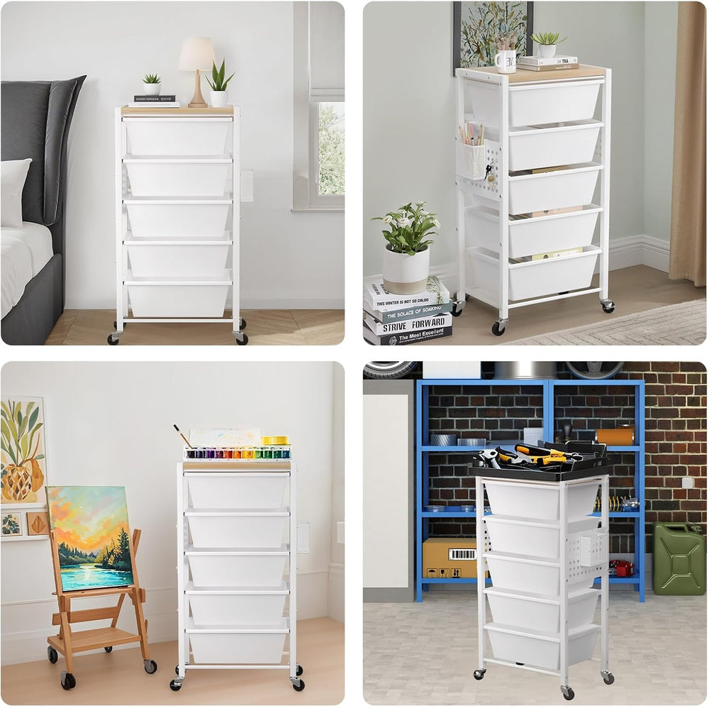 Rolling Cart with 5 Drawers, Plastic Drawer Storage Carts with Wheels & W...