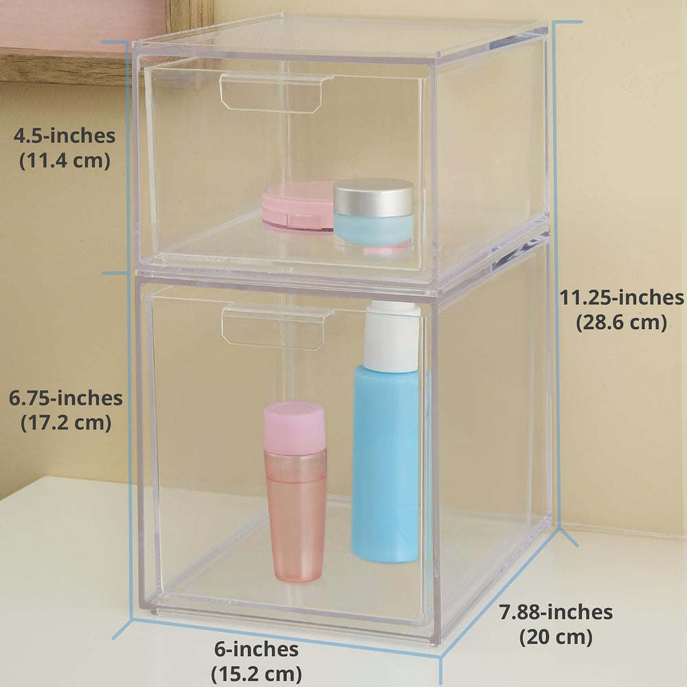 STORi Audrey Stackable Clear Bin Plastic Organizer Drawers | 2 Piece Set | Or...