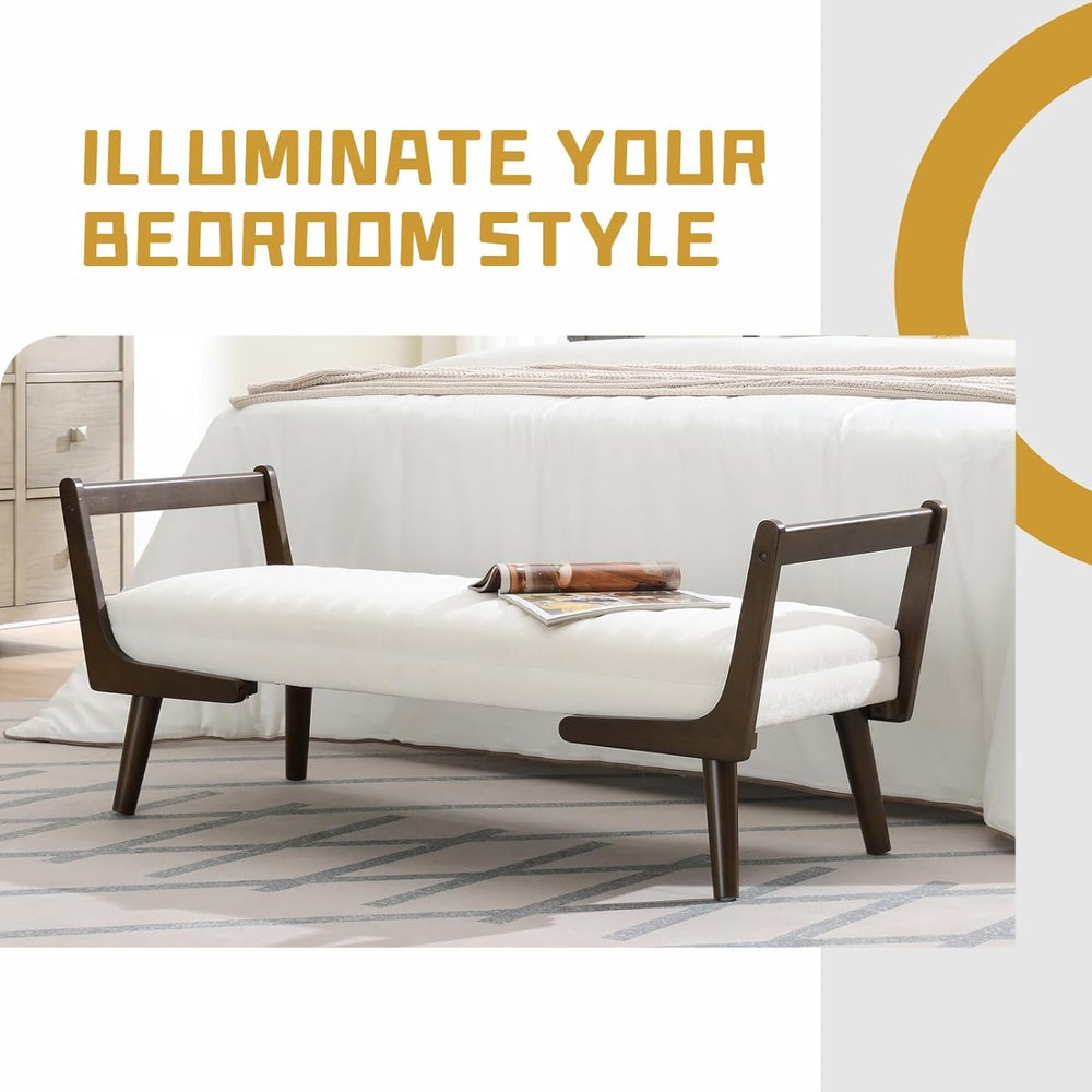 52" Upholstered Bench, Beige Chenille, Walnut Legs