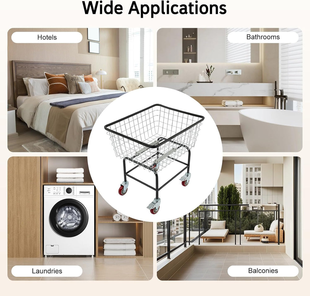 Wire Laundry Cart with Wheels, 110Lbs 26.77 x 21.5 x 26 inch