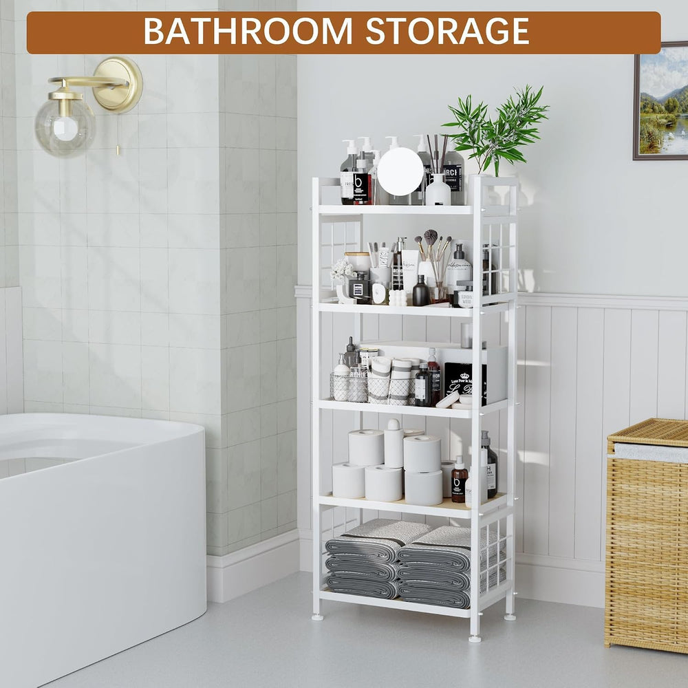 GIOTORENT 5-Tier Pantry Shelves with Wooden Boards, Heavy Duty Storage Shelve...