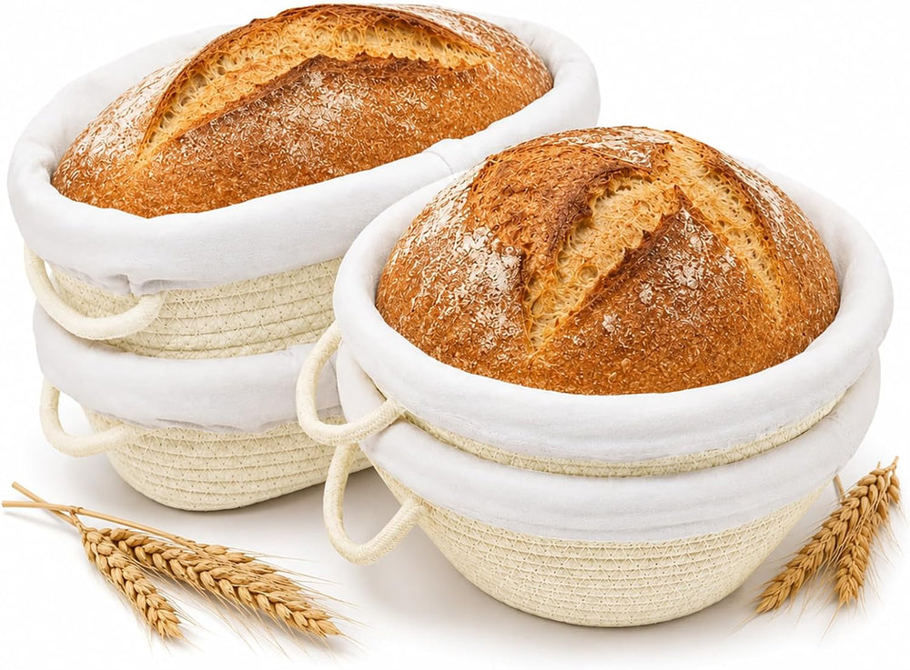Cotton Rope Banneton Bread Proofing Basket, Round & Oval, Set of 4