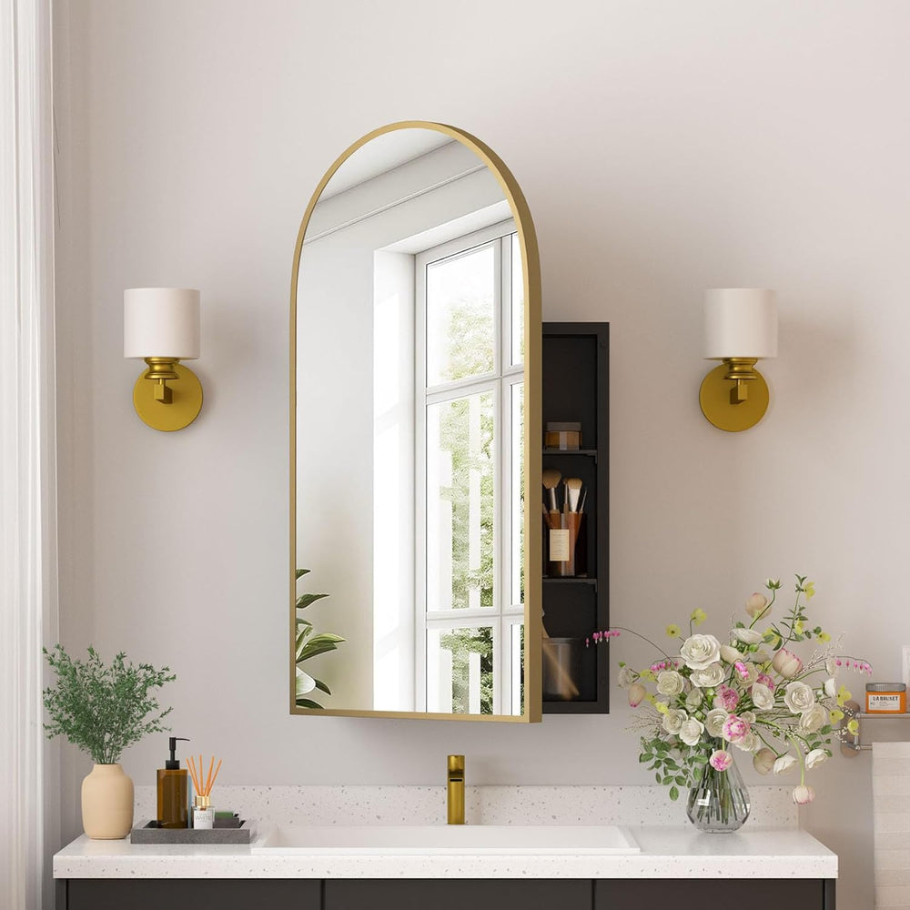 Medicine Cabinets for Bathroom, Gold Arched Medicine Cabinet Recessed or Surf...