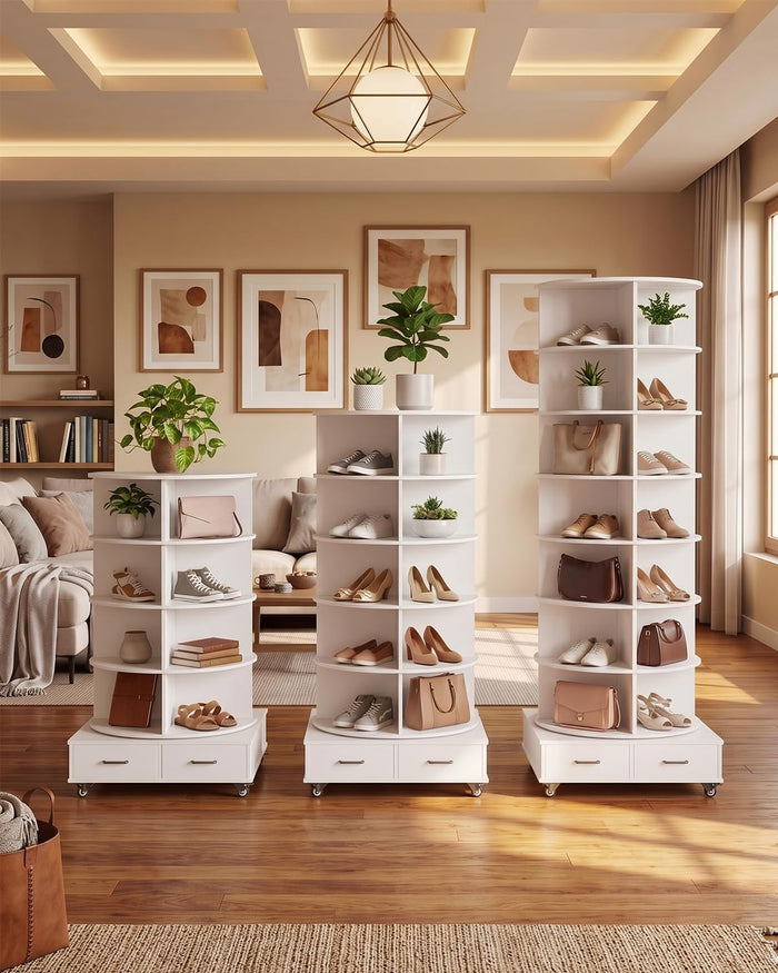 8 Tier Rotating Shoe Rack Contains 2 Drawers Shoe Tower Organizer