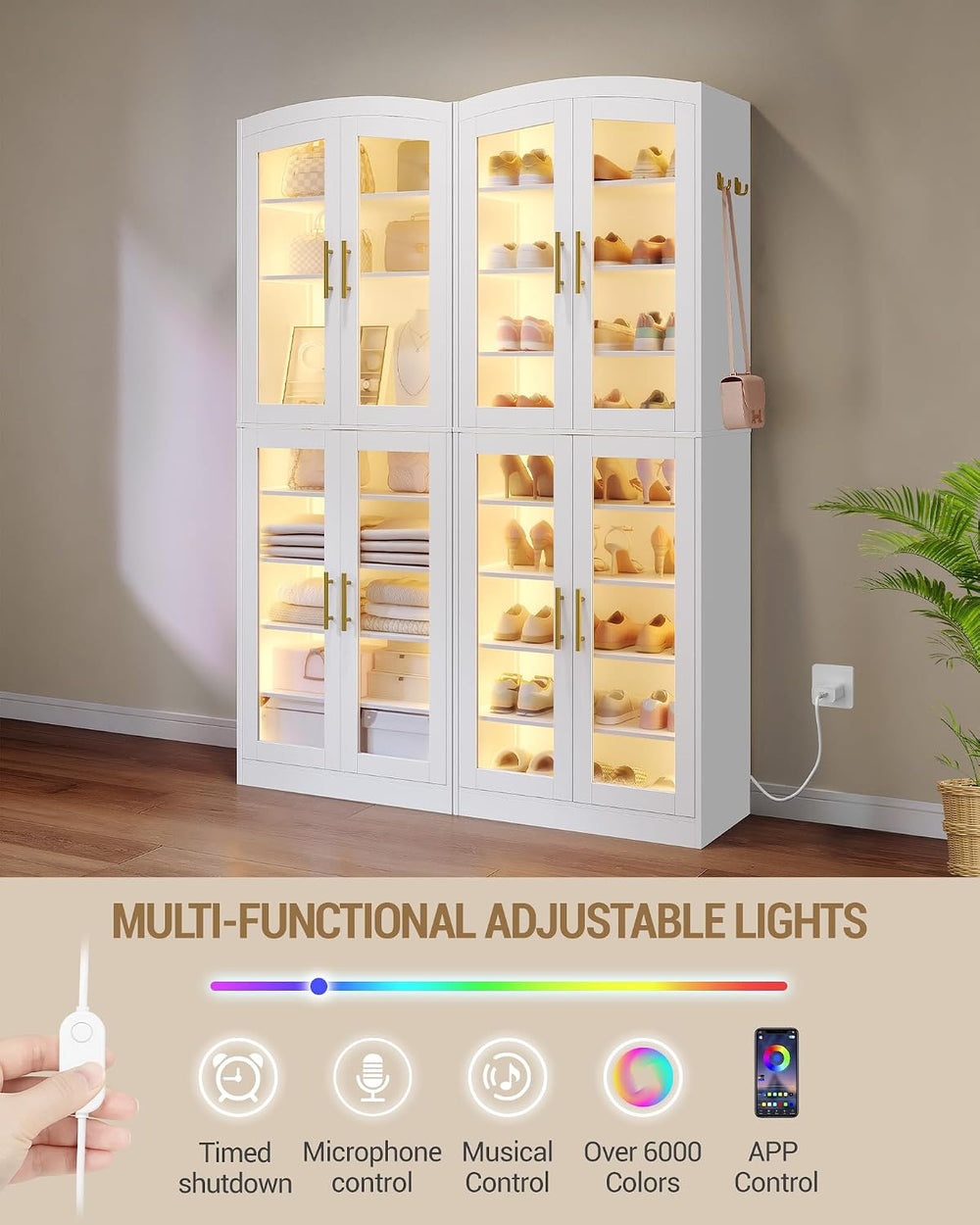 Hzuaneri 9 Tier Shoe Storage Cabinet, Tall Shoe Cabinet with Glass Doors