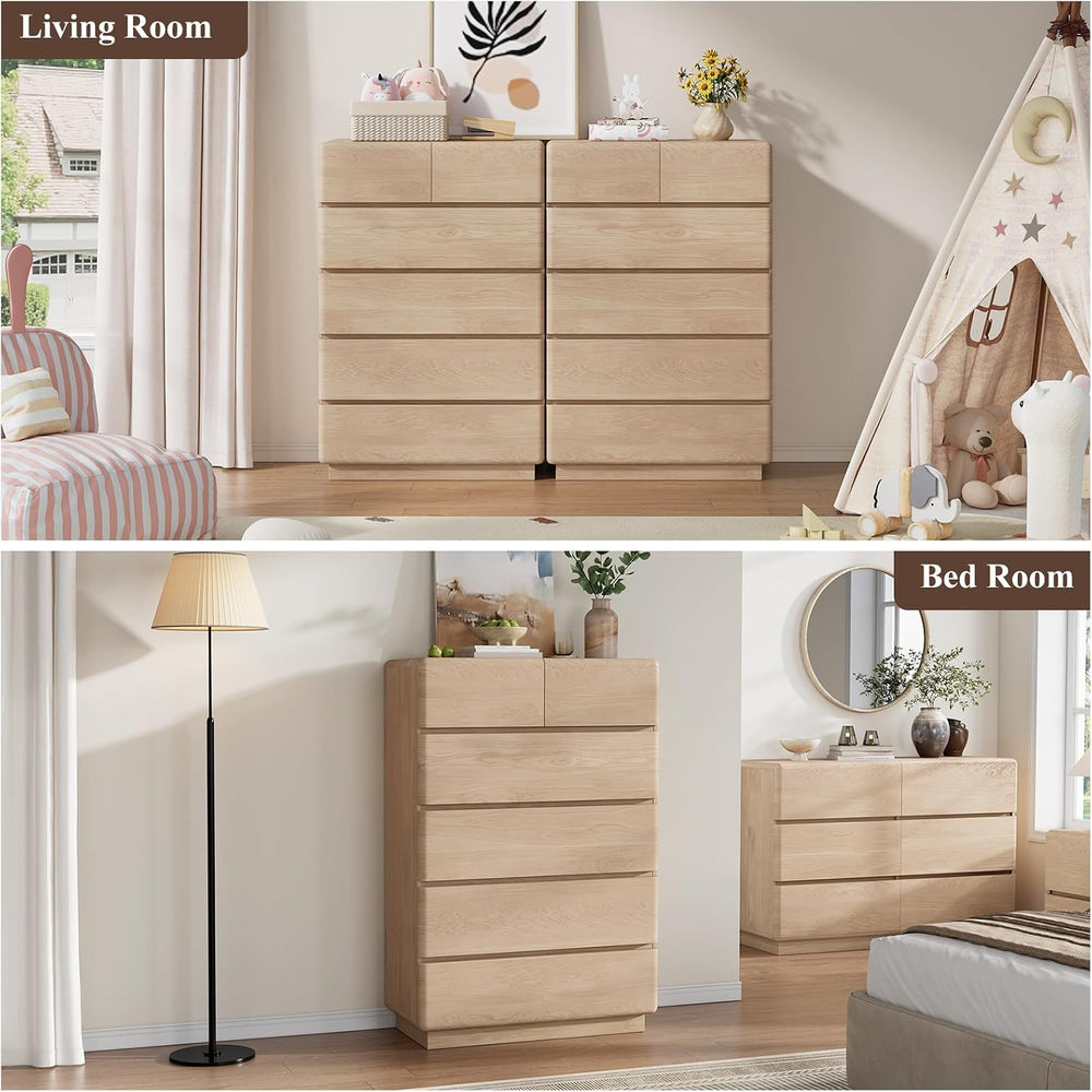 YANSNWO Natural Oak 6 Drawer Dresser for Bedroom, 48" Tall Chest of Drawers
