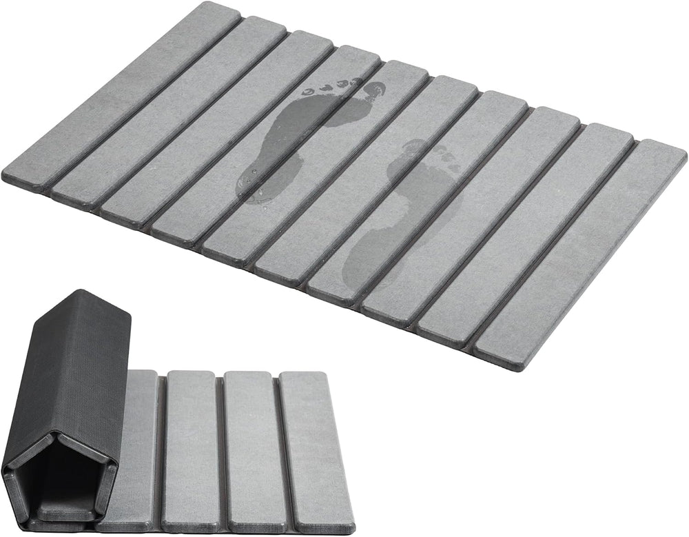 AWW Foldable Stone Bath Mat, Diatomaceous Quick Dry Shower Mat, Grey
