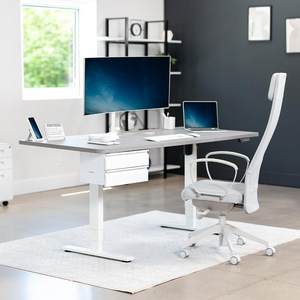 VIVO 16 inch Slide Out Dual Tier Desk Drawer, Under Desk 2 Layer Storage, Whi...