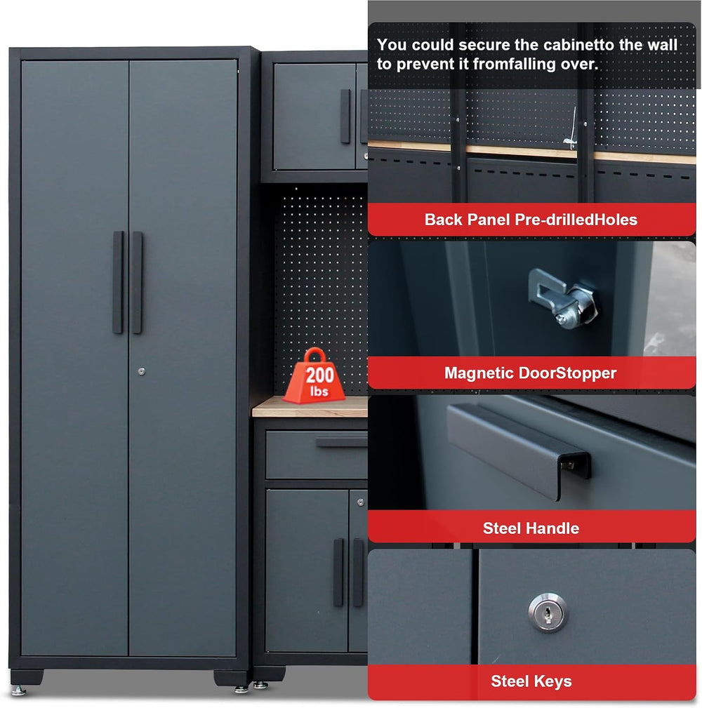 9PCS Garage Storage Cabinet System,Grey Handlle