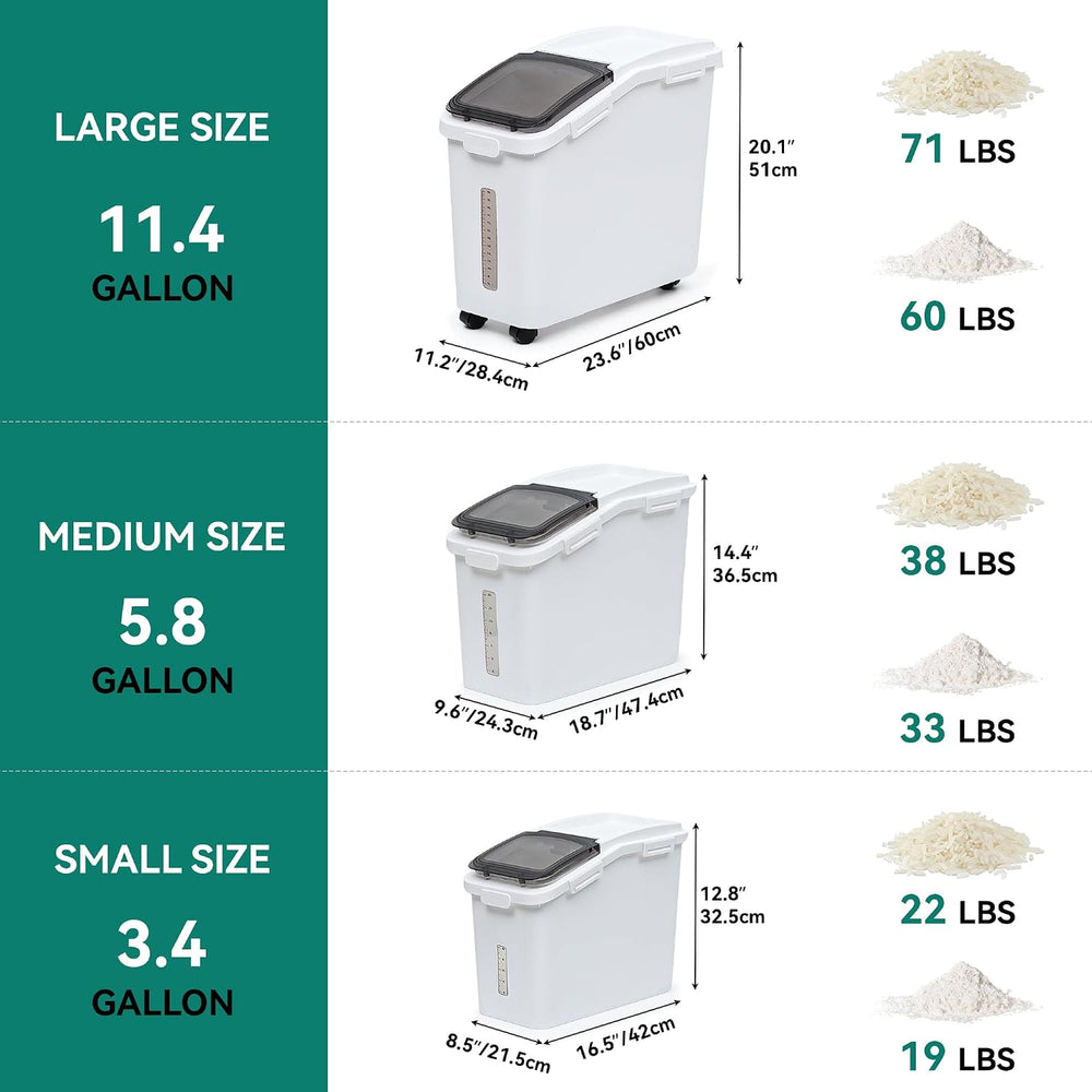 YITAHOME Ingredient Storage Bin, 20.6 Gal(11.4+5.8+3.4 Gal) Commercial Rice F...