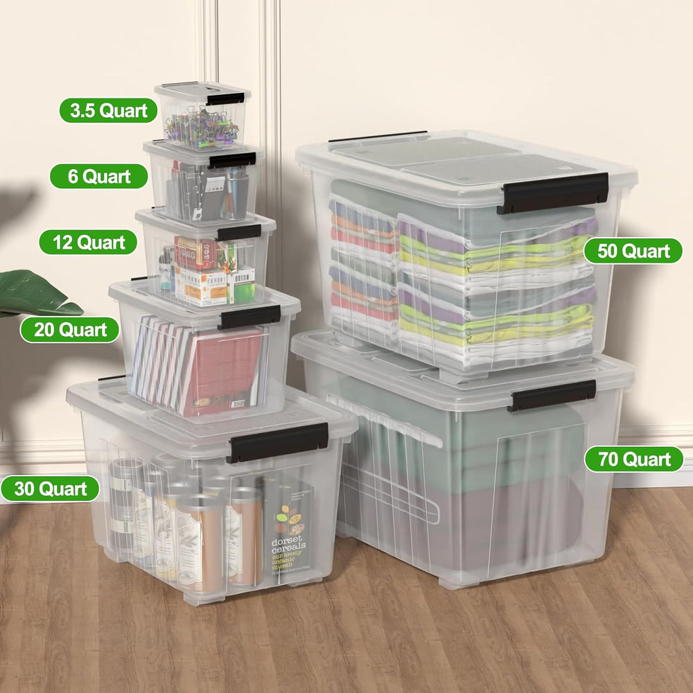 Yuright 20 Quart Clear Lidded Storage Bins, Plastic Organizing Box, 4 Pack