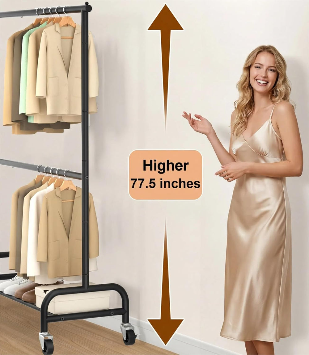 MISSLO Heavy Duty Clothes Rack for Hanging Clothes Rolling Clothing Rack Heav...