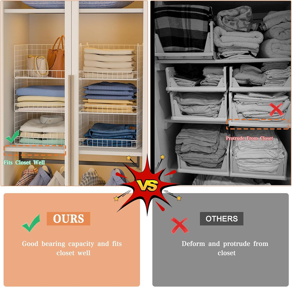 Huxitocan 6-Tier Stackable Closet Organizers and Storage Basket - Foldable Cl...