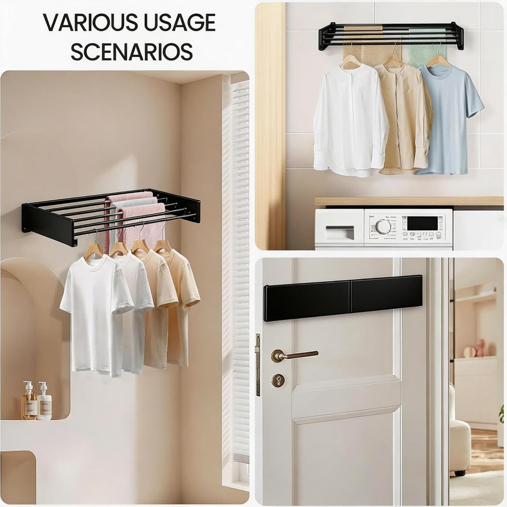 Wall Mounted Laundry Drying Rack, Carbon Steel Foldable & Retractable Clo...