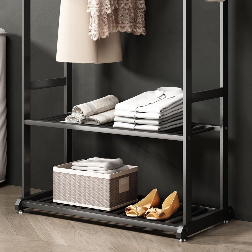 Freestanding Clothing Rack,Metal Garment Rack with Bottom Shelves and 6 Side ...