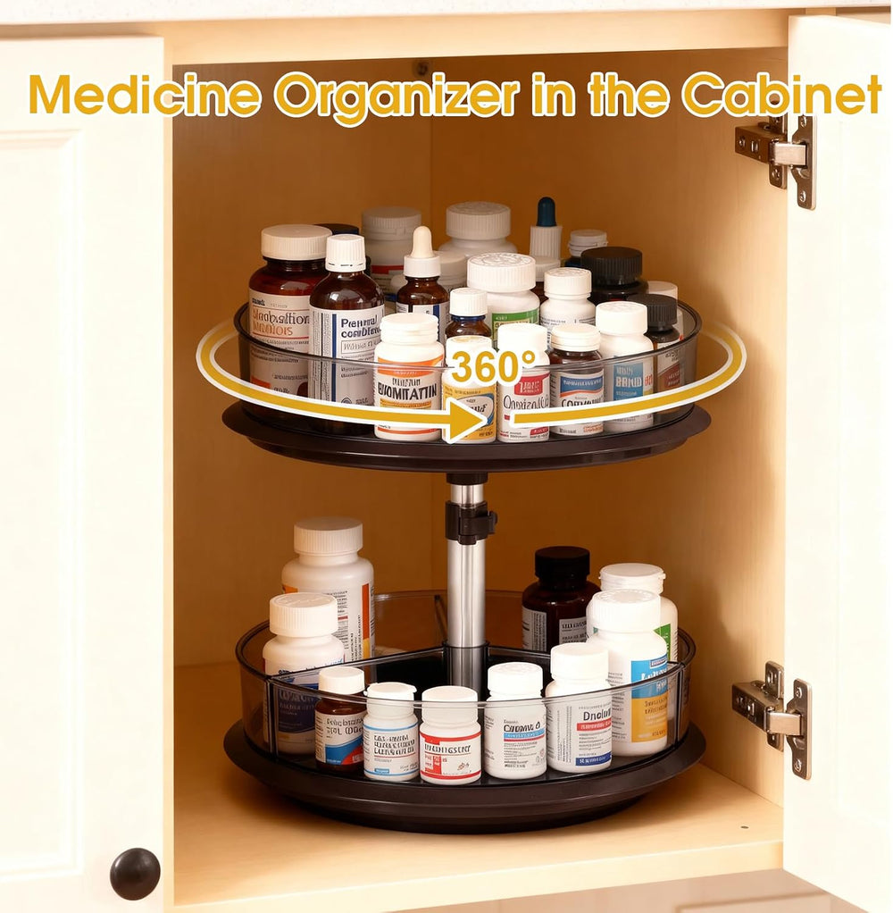 2 Tier Medicine Cabinet Organizer, Rotary Turntable Organizer for Medicine an...
