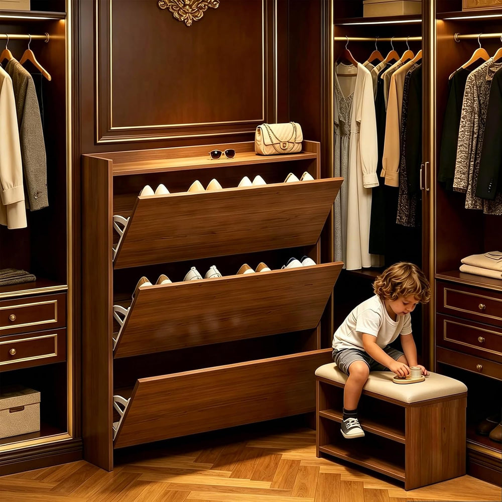 Entryway Shoe Cabinet, 6.7" Slim Wooden Shoe Organizer Cabinet