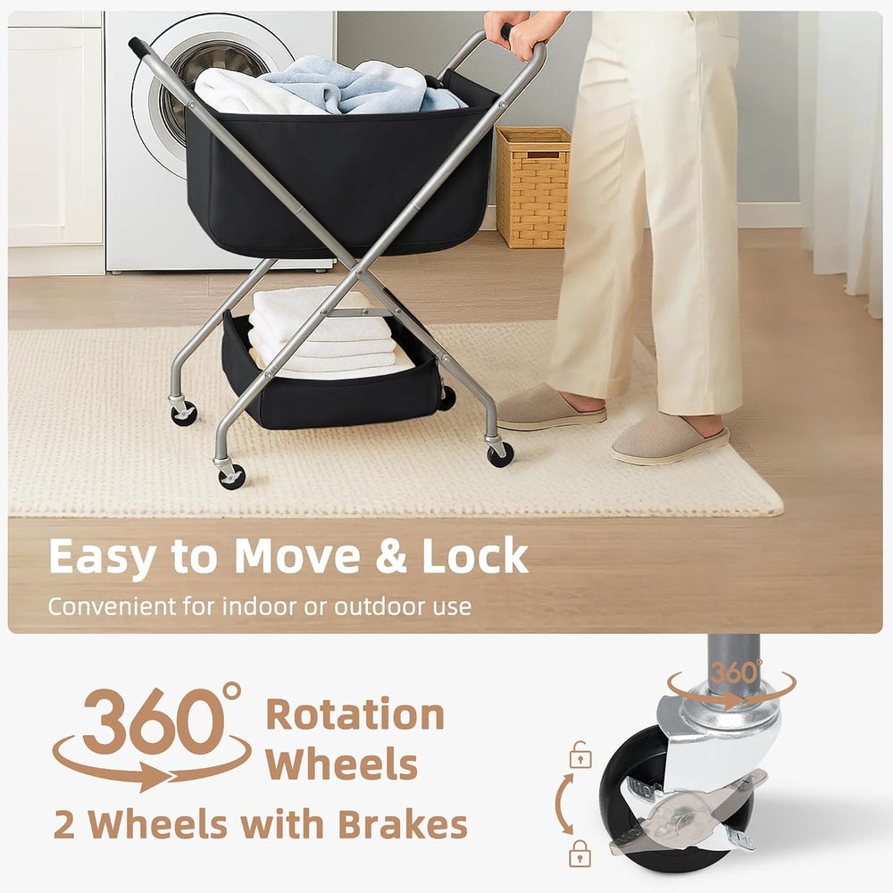 STORAGE MANIAC Collapsible Laundry Cart with Wheels 31.5"H Rolling Laund...
