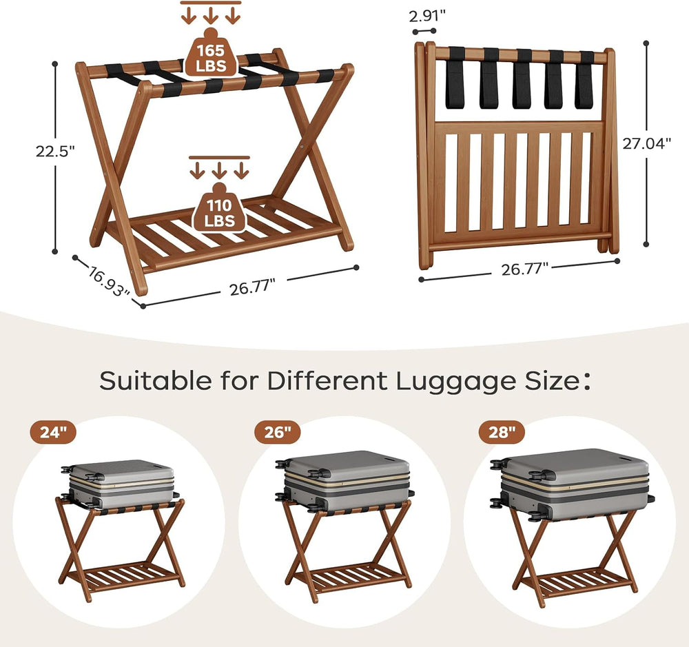 Full Assembled 26.77"L Luggage Rack for Guest Room, Set of 2, Walnut