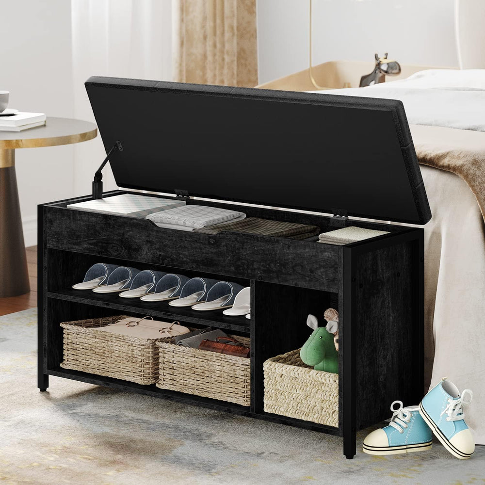 Shoe Bench, Lift Top Shoe Storage Bench, Adjustable Shelf Entryway Bench, Met...