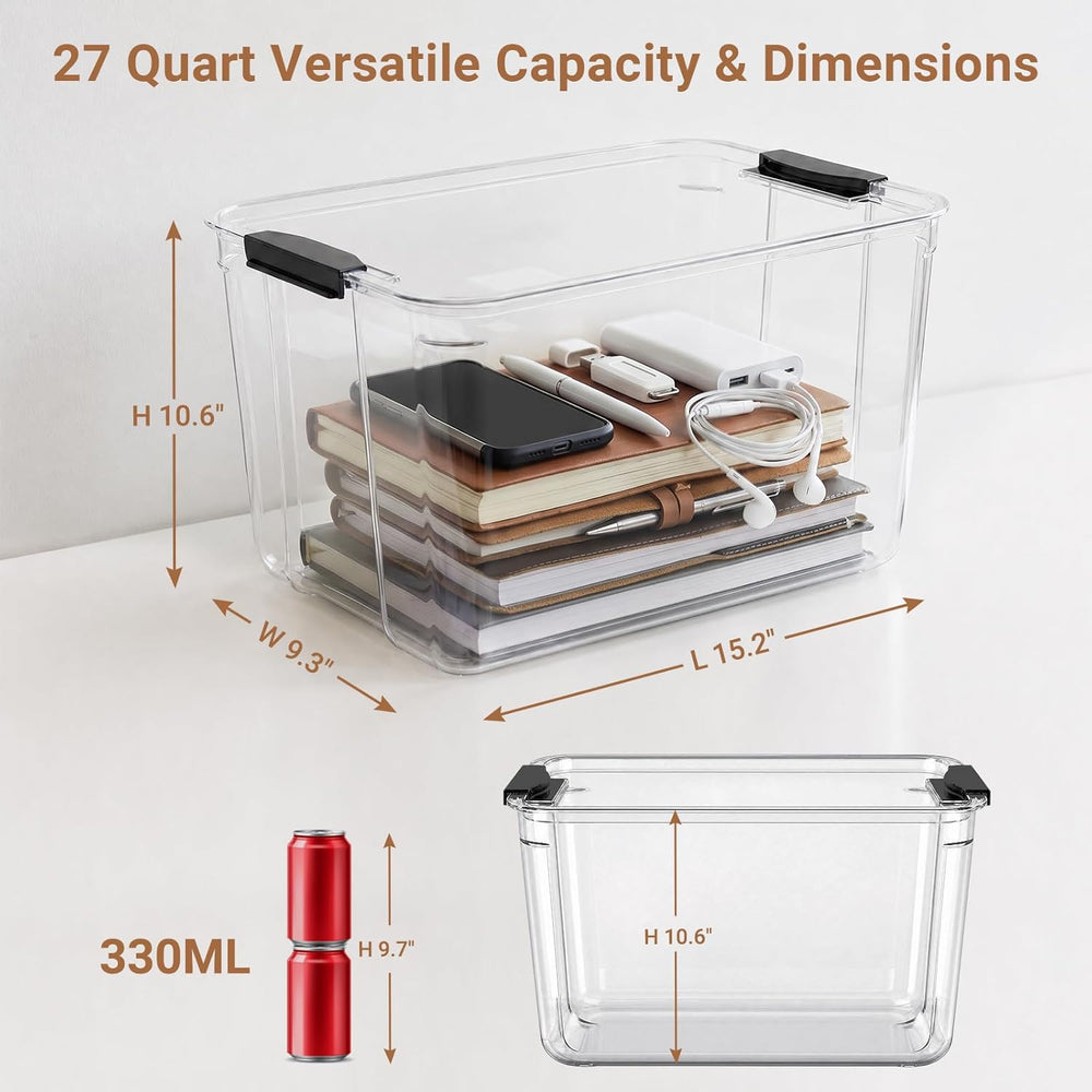 108Qt Stackable Storage Bins with Lids,Clear Latching Organizer Boxes,4Pack