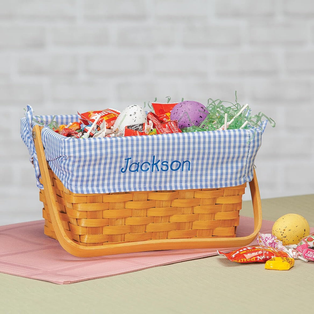 Fox Valley Traders Custom Blue Gingham Wicker Easter Basket, Easter