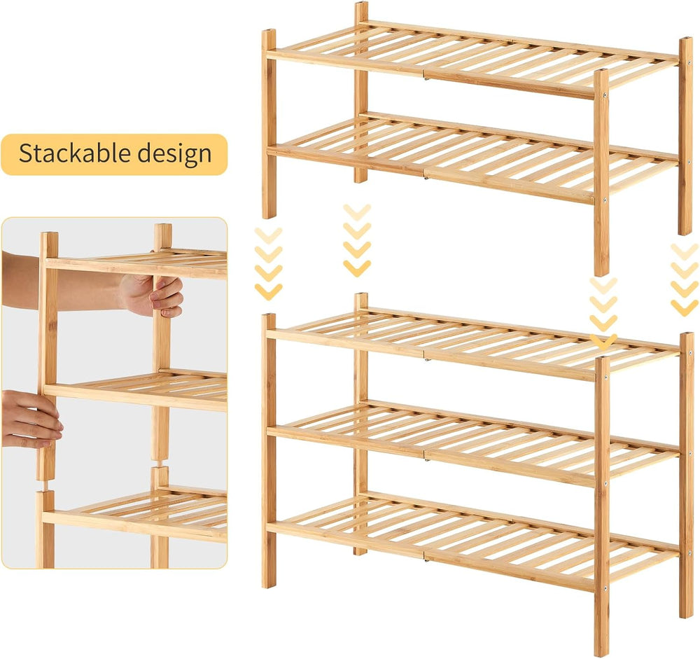5-Tier Bamboo Shoe Rack for Entryway, Stackable | Heavy Duty | Multi-Function...