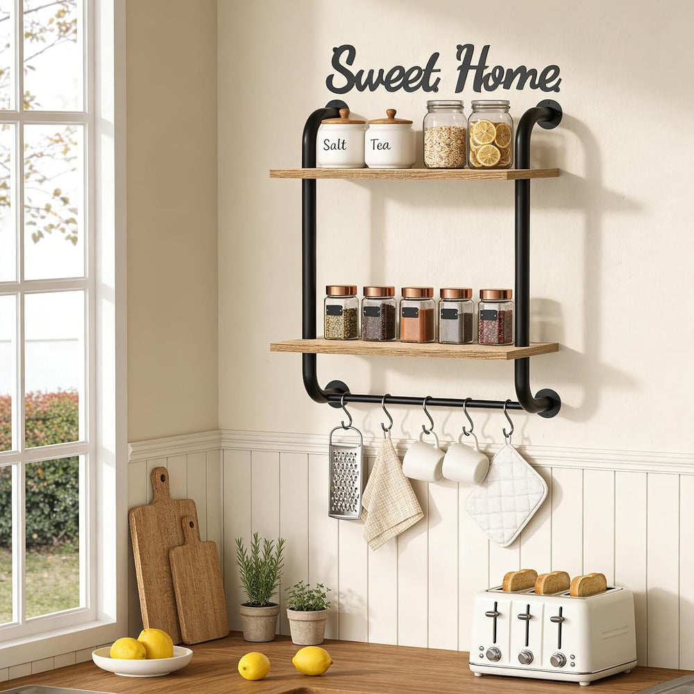Tinpin Bathroom Shelves Wall Mounted, Rustic Farmhouse Pipe Shelves, 2-Tier, ...