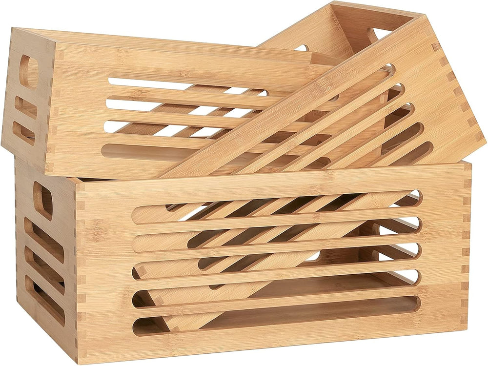 ANMINY Wood Storage Bins Crates, Nesting 3PCS, Mortise-Tenon
