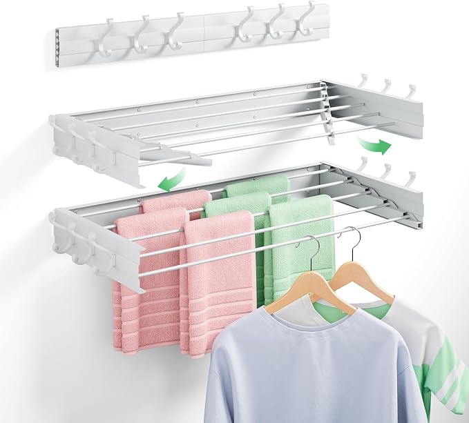 Wall Mounted Drying Rack 31.5", Foldable Clothes Drying Rack