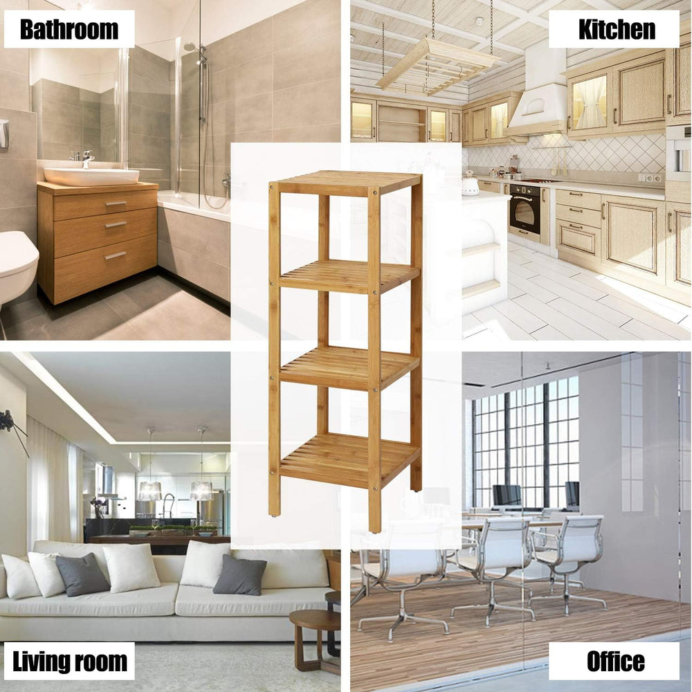 Kinsuite Bamboo Bathroom Shelf 4-Tier Storage Rack Standing Shelf Units for L...