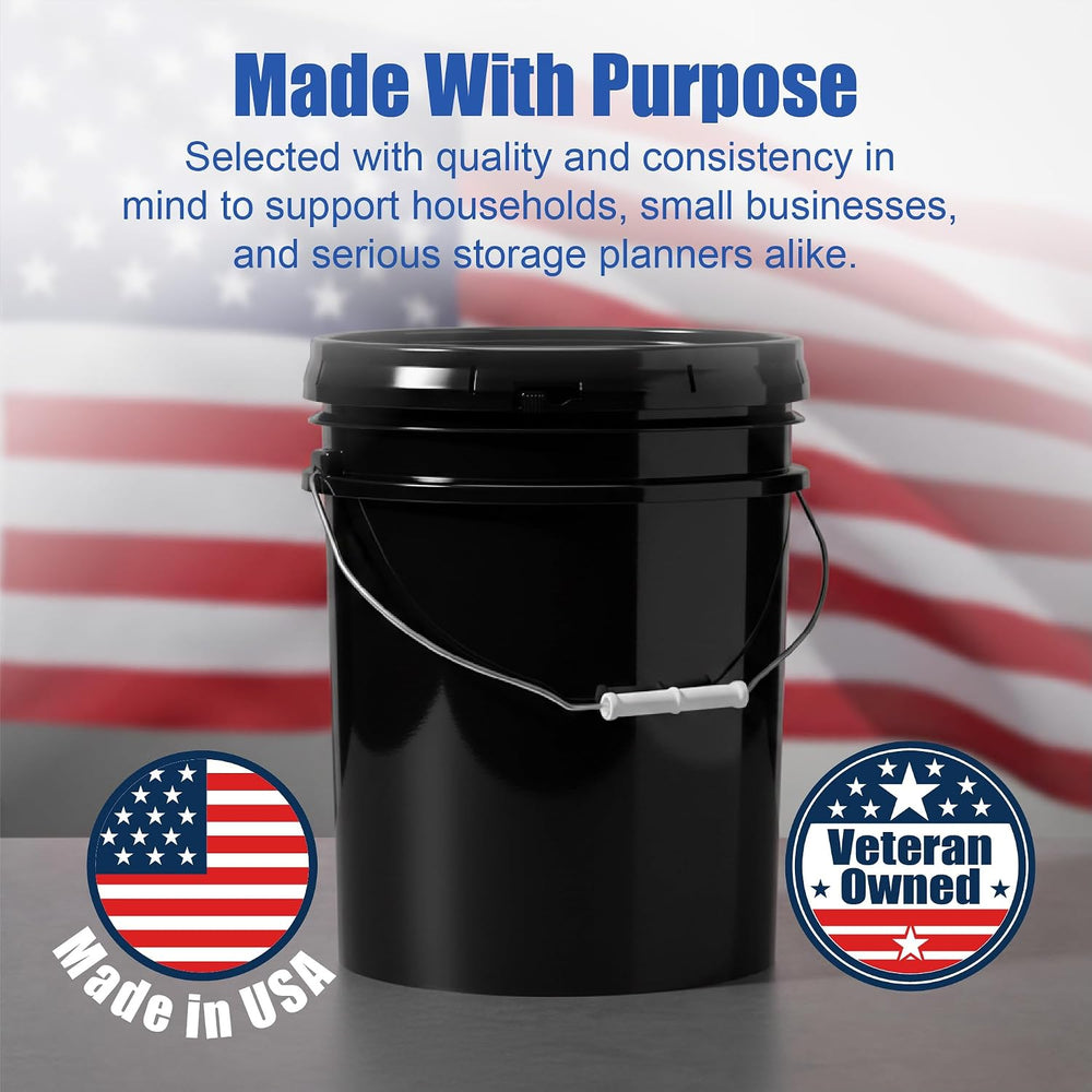 ePackageSupply 5 Gallon Bucket - Food Grade w/Lid BPA-Free, 3 Pack - Black