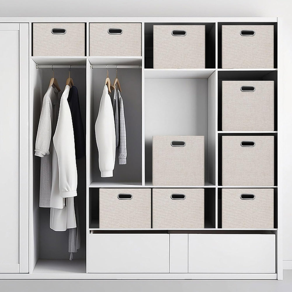 Posprica Closet Storage Bins, 4 Pack Closet Shelf Organizers, Linen Fabric De...